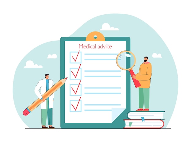 Medical advice checklist on clipboard flat vector illustration