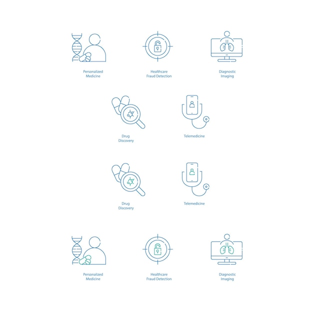 Medical AI Application Vector Icons Enhancing Patient Care and Diagnosis