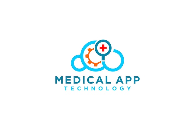 Medical app logo design cloud icon symbol cog gear red cross illustration technology