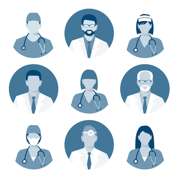 Medical avatars set vector Medical clinic staff flat avatars