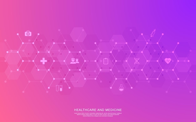 Medical background and healthcare technology with flat icons and symbols