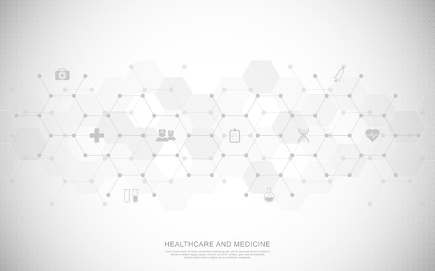 Medical background and healthcare technology with flat icons and symbols