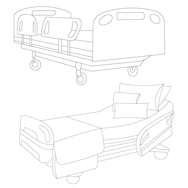 Medical bed, outline sketch, vector, isolated