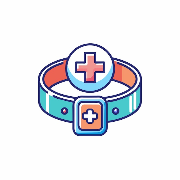 A medical bracelet featuring a cross symbol on it used for identification purposes in medical emergencies Minimalist logo featuring a pet collar and medical cross