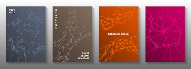 Medical brochure cover templates vector set Digital waves net patterns