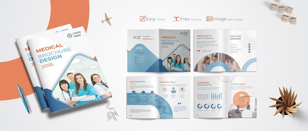 Vector medical brochure design, healthcare corporate profile, modern report template