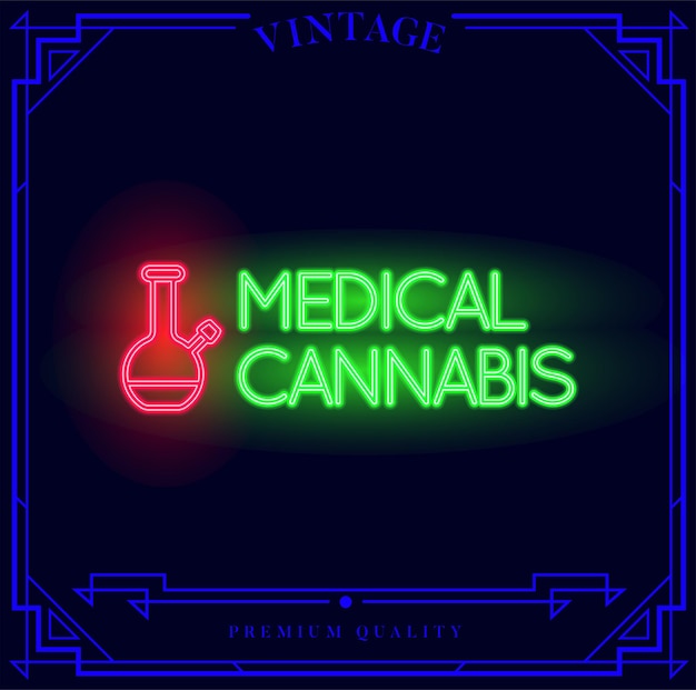 Medical Cannabis Bong Neon light sign Vector illustration