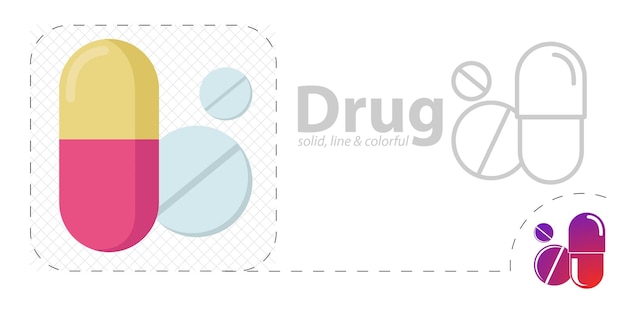 Medical capsule isolated flat illustration Medical Drugs line icon