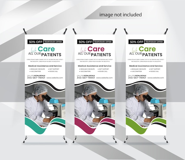 Vector medical care and healthcare awesome x banner stands design template