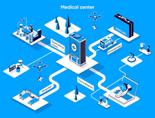 Medical center isometric web banner flat isometry