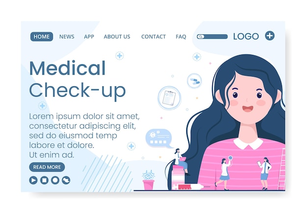 Medical Check up Landing Page Template Health care Flat Design Illustration Editable of Square Background for Social Media, Greeting Card or Web