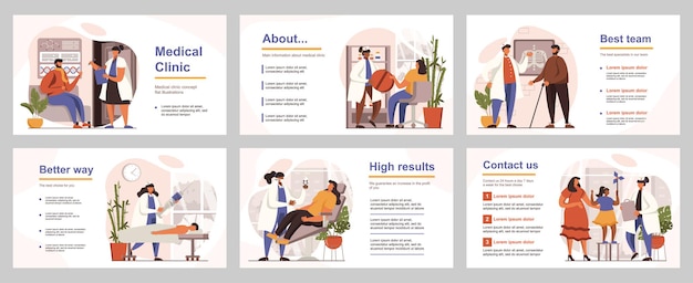 Medical clinic concept for presentation slide template People visits different doctors receives