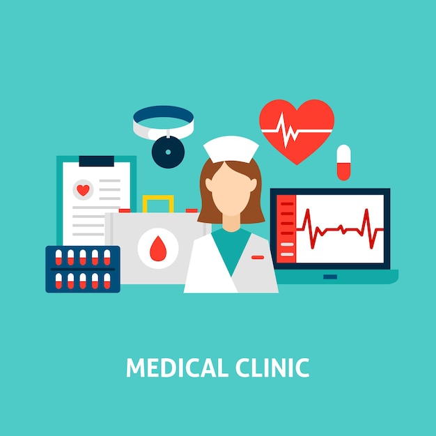 Medical Clinic Concept. Vector Illustration with Health Care Objects.