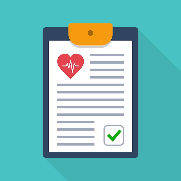 Medical clipboard with completed checklist Vector illustration in flat style