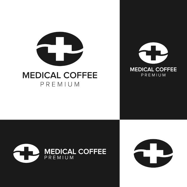 Medical coffee negative space logo icon vector template