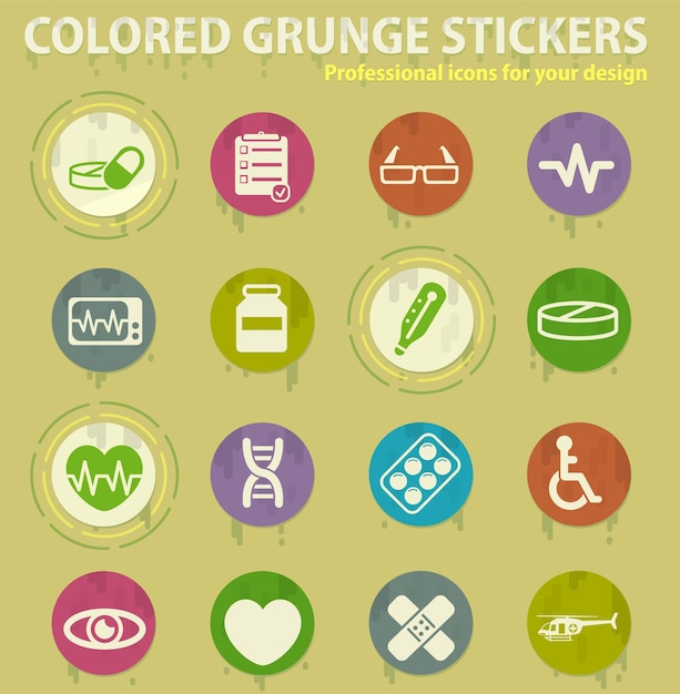 Medical colored grunge icons