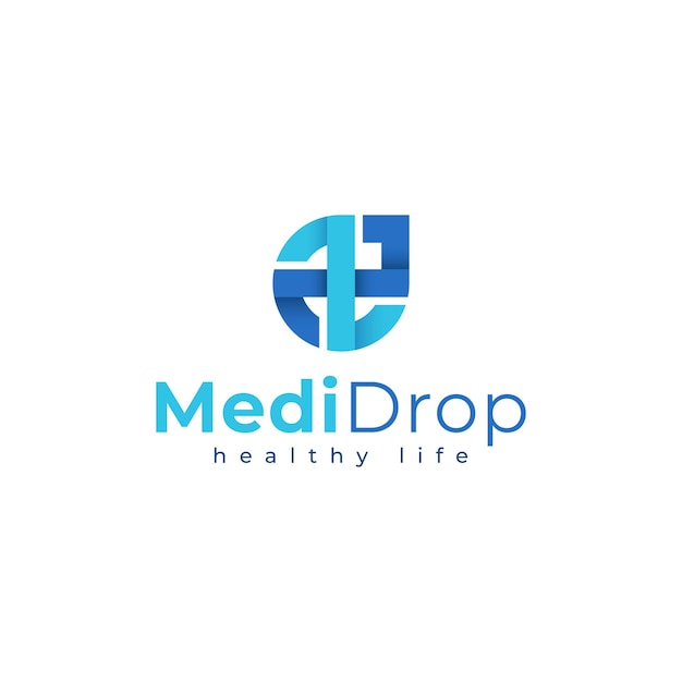 Medical cross blue color natural drop health logo