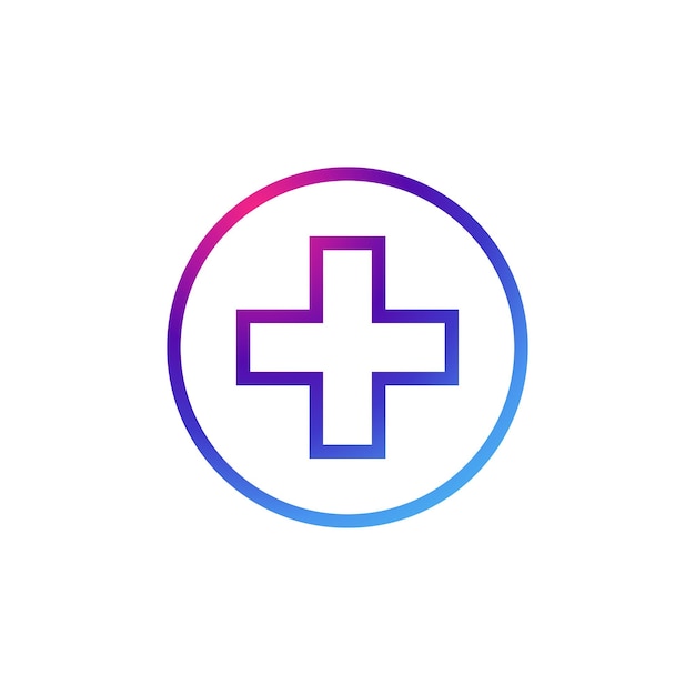 Medical cross icon with gradient purple effect.