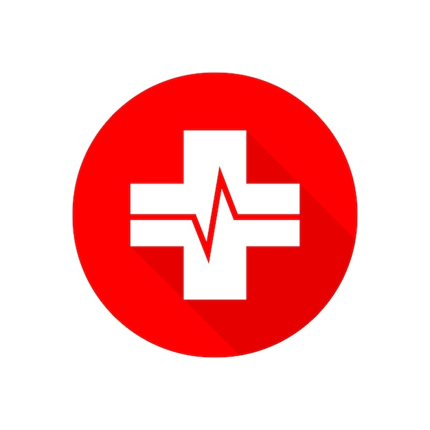 Medical cross with heartbeat icon in flat style. Vector illustration. Red Medical symbol isolated