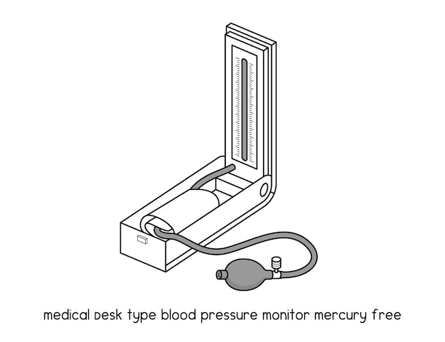 medical Desk type blood pressure monitor diagram for experiment setup lab outline vector