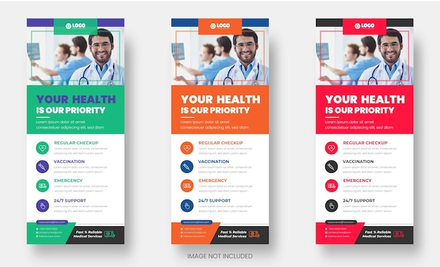 medical doctor healthcare modern rack card and dl flyer or roll up banner or stand banner design