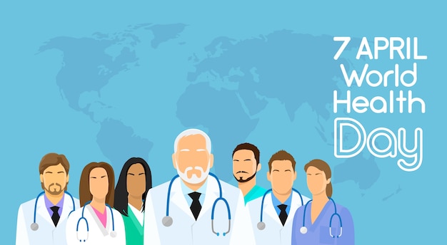 Medical Doctor Team Group Over World Map Background 