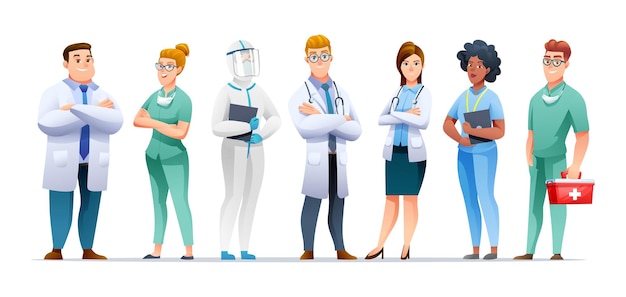 Medical doctors and nurses cartoon character collection