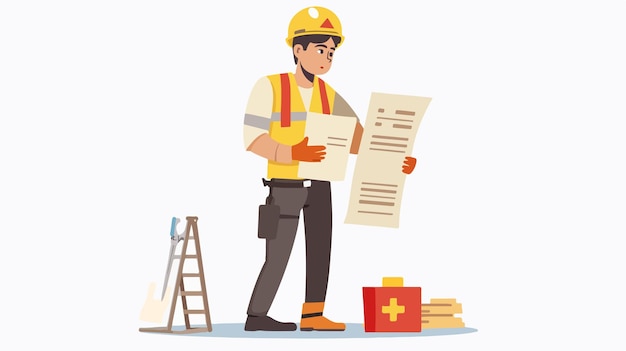 Medical Examination Concept Man in Uniform and Construction Helmet