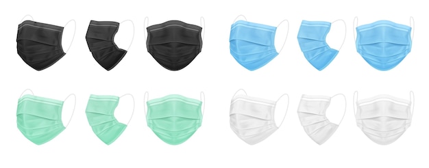 Medical face mask blue black white green