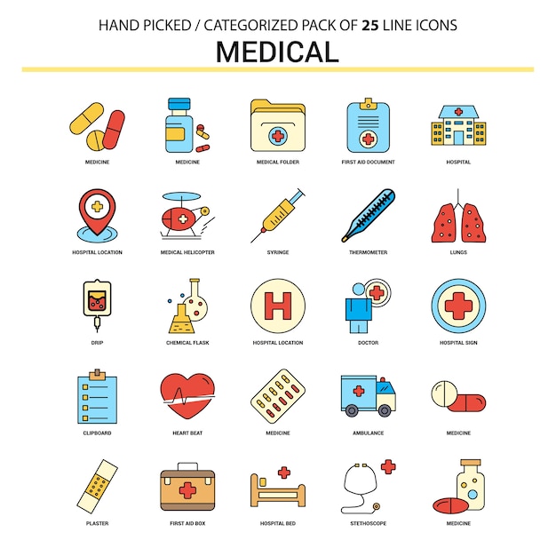 Medical Flat Line Icon Set