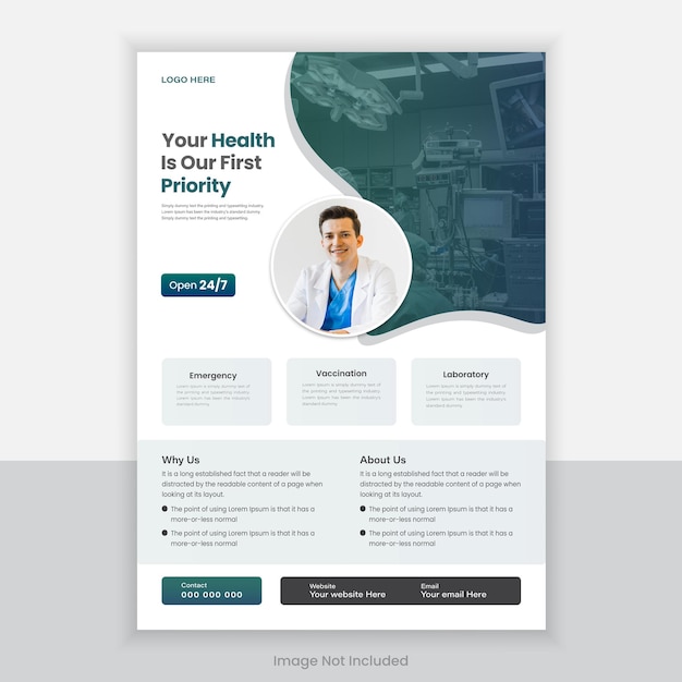 Vector medical flyer or dl flyer and rack card design template and medical brochure design