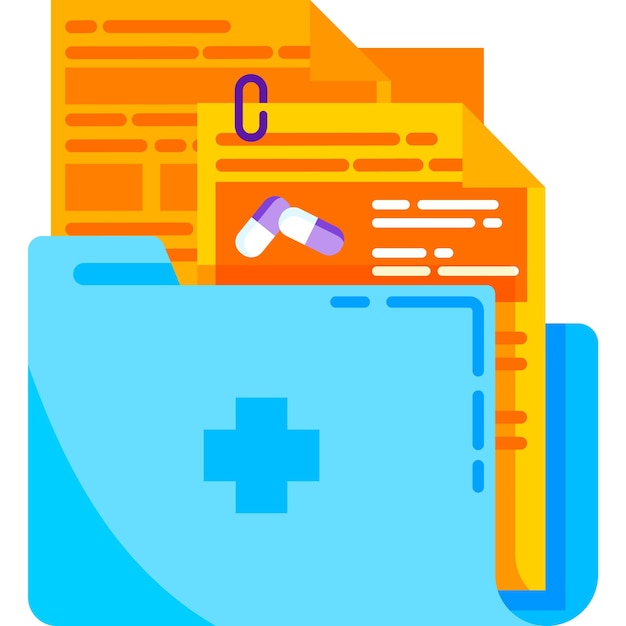 Medical folder icon Patient history flat vector Information record document with clinic data and doctor analysis report