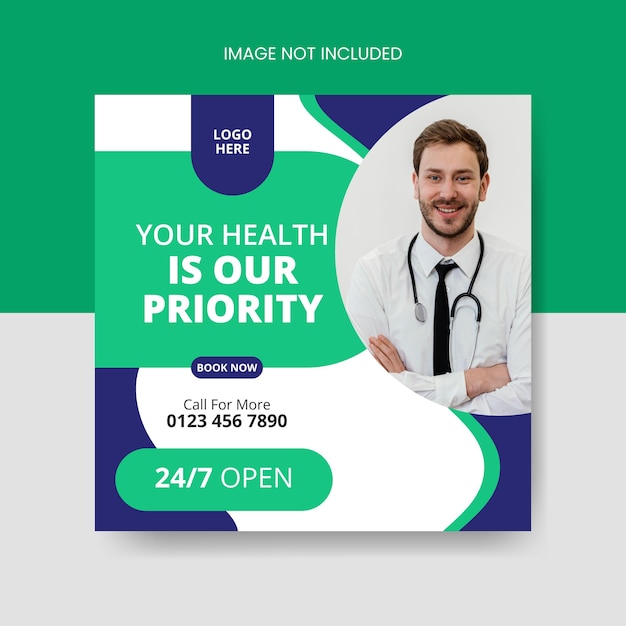 Medical health banner or square flyer and web banner template