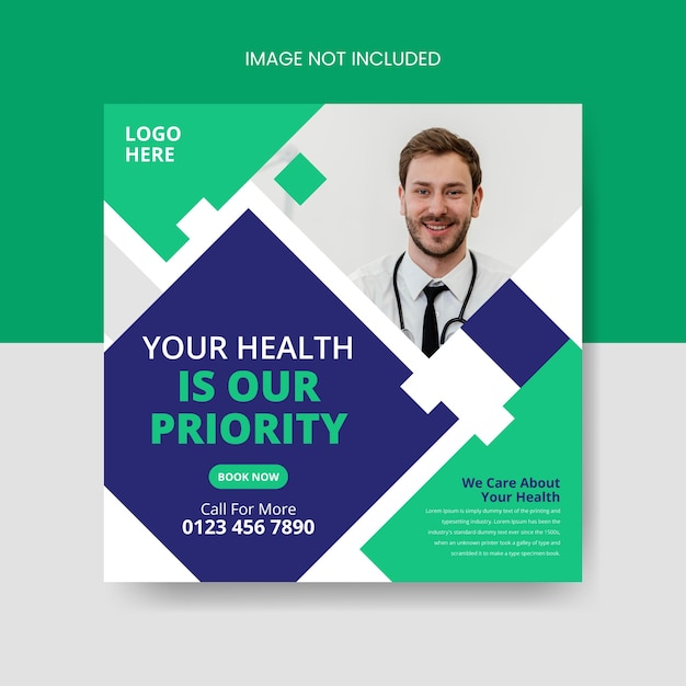 Medical health banner or square flyer and web banner template