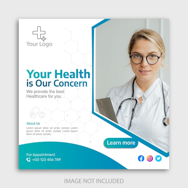 Medical health care poster vector template for social media post