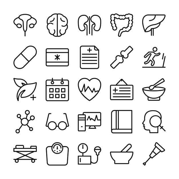 Medical, Health and Hospital Line Icons 