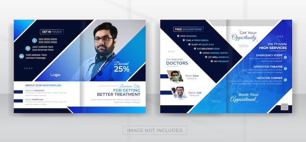 Medical Health Services Bifold Brochure Cover Design or Dental clinic company profile flyer template