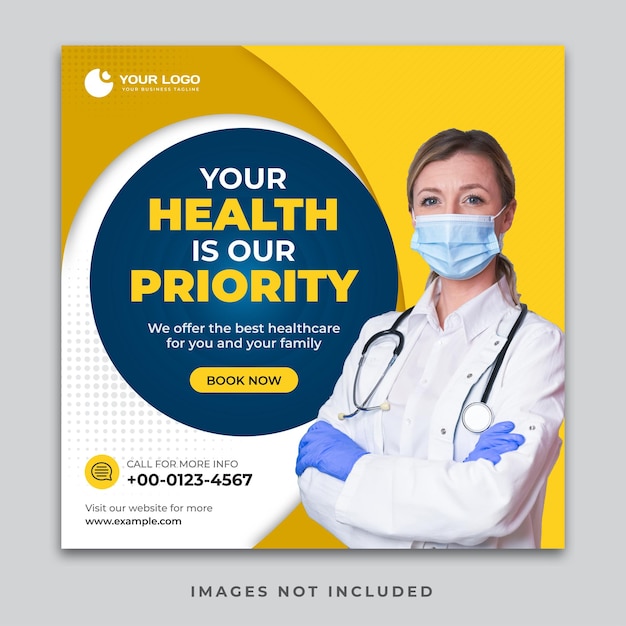 Medical health social media and instagram post banner template