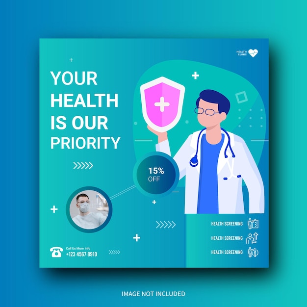 Medical health social media post design promotion square banner