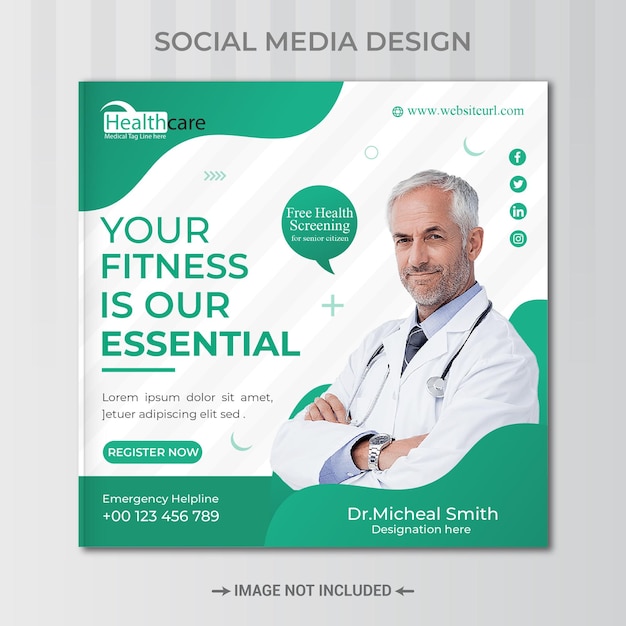 Medical Healthcare banner or square flyer for social media post template