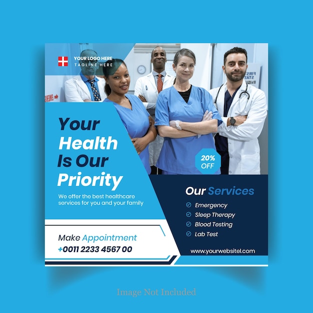 Medical healthcare clinic social media post design template