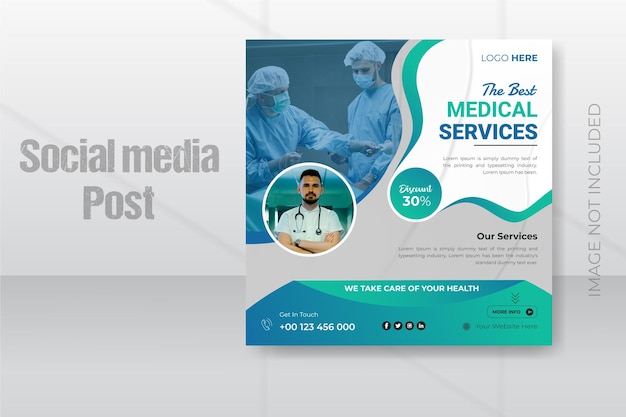 Medical healthcare consultant and clinic social media post design template