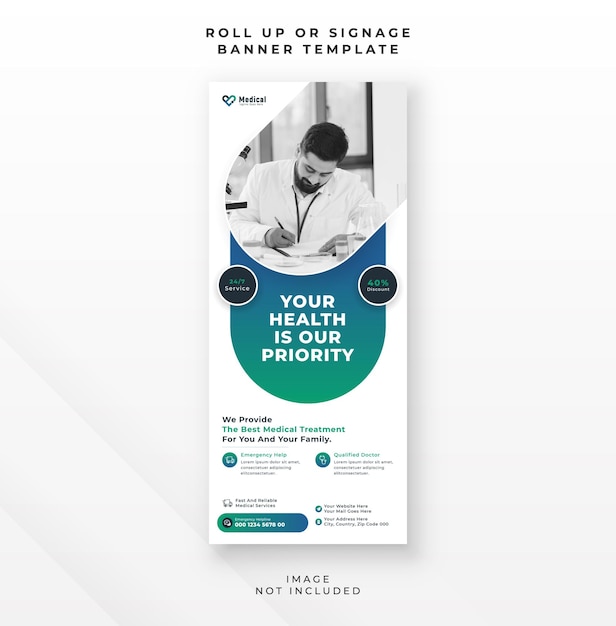 Medical healthcare display poster roll up banner and signage design clinic report brochure template