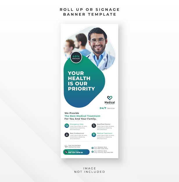 Medical healthcare display poster roll up banner and signage design clinic report brochure template