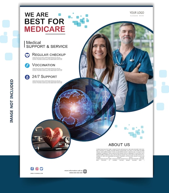 Vector medical healthcare flyer design and brochure cover page template