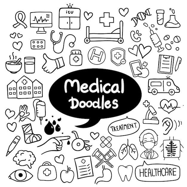 Medical and healthcare hand drawn doodles vector