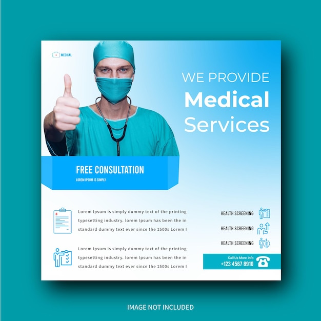 Medical healthcare leaflet or social media post premium psd template