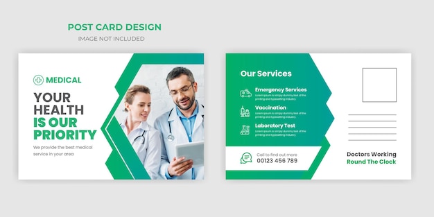 Medical Healthcare modern creative post card design premium vector