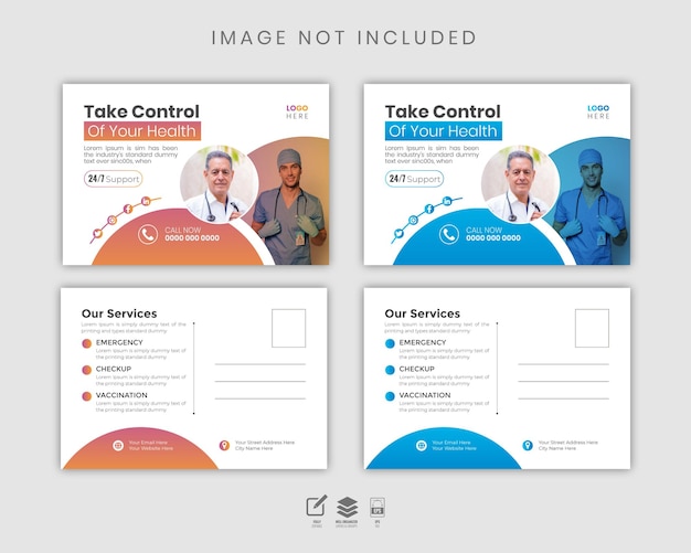 medical or healthcare post card design template with different color variation