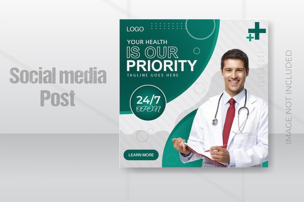 Vector medical healthcare service social media post template design